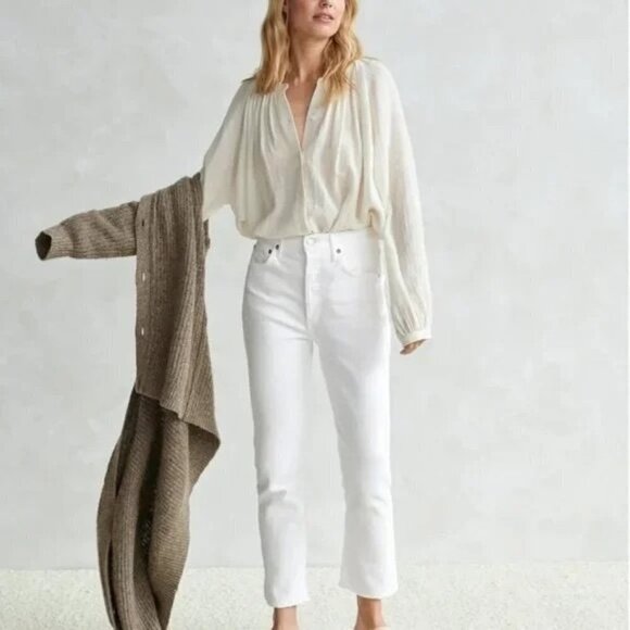 AGOLDE Riley High Waist Crop Straight Crop White Jeans in Whip Size 31 NWT - Picture 1 of 6